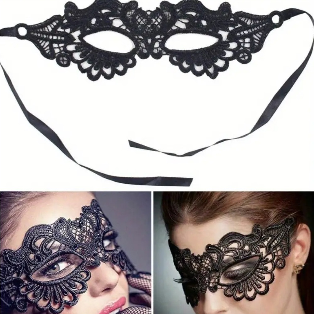 Black Lace Mask Set ~ 4 Pieces - Picture 2 of 3